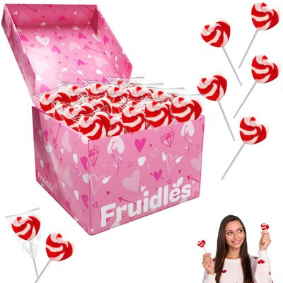 Fruidles Swirl Lollipop Heart Design, Red &amp; White Heart Lollipops, Party Bag Fillers, Individually Wrapped (12-Pack)