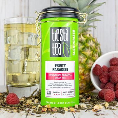 Tiesta Tea - Fruity Paradise, Strawberry Pineapple Green Tea, Premium Loose Leaf Tea Blend, Medium Caffeinated Green Tea, Make Hot or Iced Tea &amp; Brews Up to 50 Cups - 4oz Refillable Tin