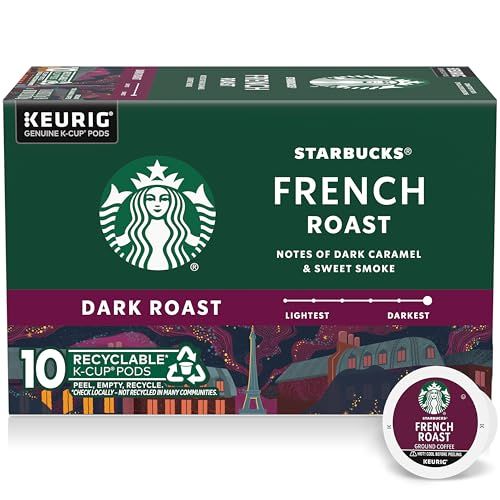 Starbucks K-Cup Coffee Pods, Dark Roast Coffee, French Roast, 100% Arabica, 1 box (10 pods)
