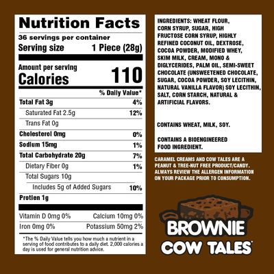 Goetze's Candy Caramel Brownie Cow Tales - 2.25 Pound Canister (36 Ounces) - Fresh from the Factory
