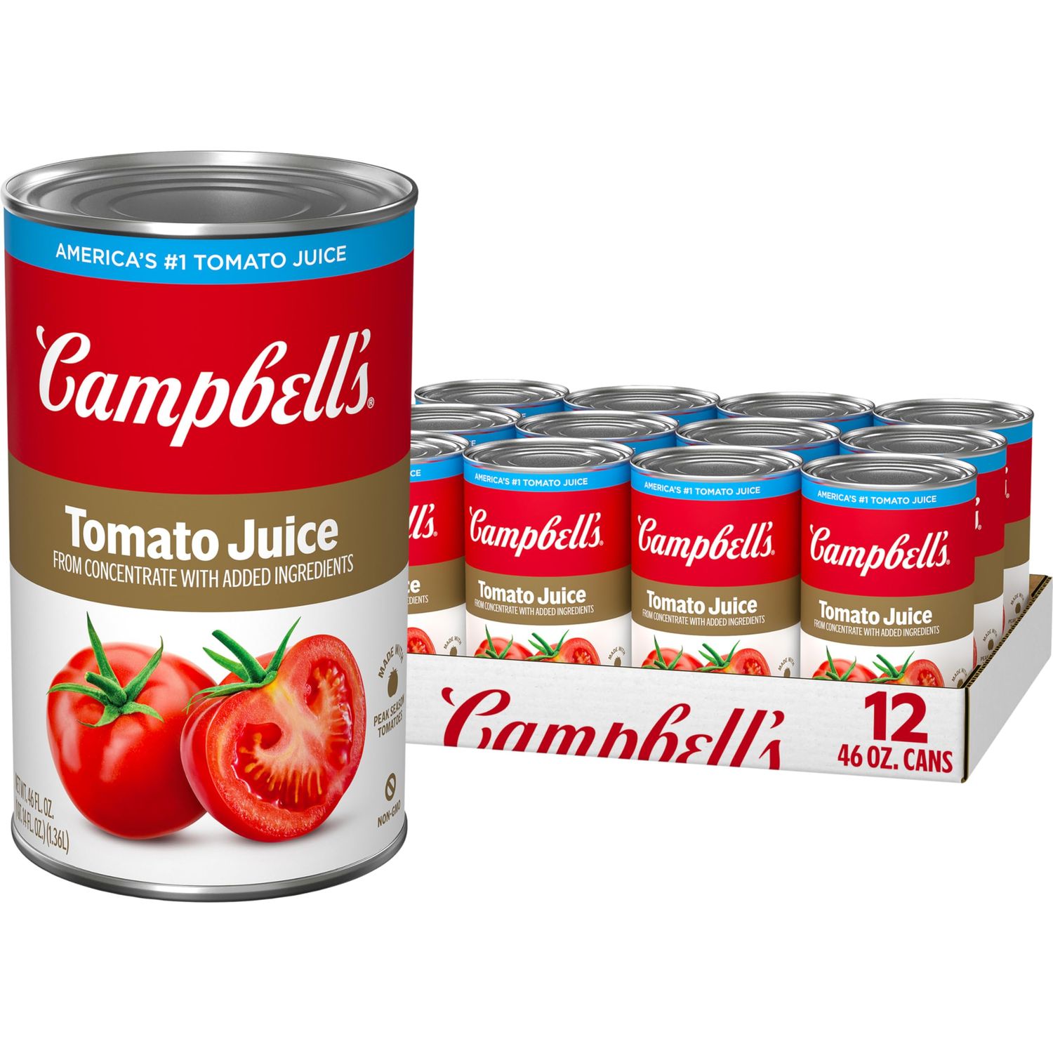 Campbell&#39;s 100% Tomato Juice, 46 fl oz Can (12 Pack)