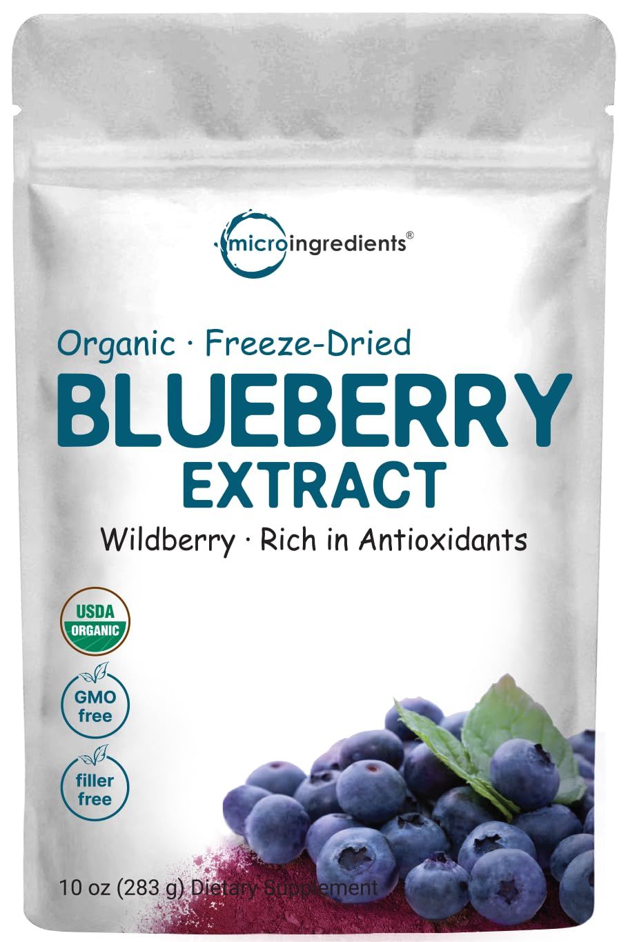 Organic Blueberry Extract Powder, 10*oz | 100% Natural Fruit Powder | Freeze-Dried Wild Blueberries Source | No Sugar &amp; Additives | Great Flavor for Drinks, Smoothie, &amp; Beverages | Non-GMO &amp; Vegan