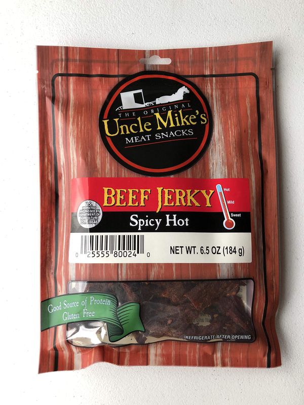 Uncle Mike's Premium Beef Jerky Spicy Hot 6.5 oz Premium Amish Made Low Fat Meat Snack