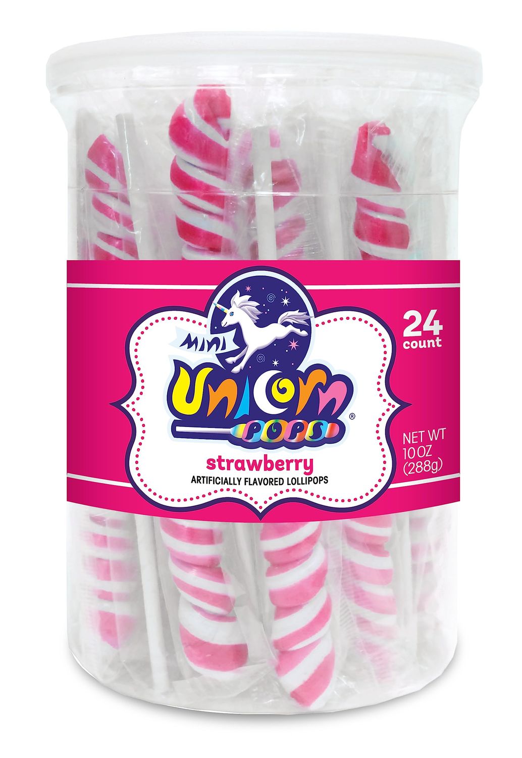 Adams &amp; Brooks, Inc. Unicorn Pops 24 Count Individually Wrapped Unicorn Lollipops Unicorn Party Favors, Candy Buffets, Lollipops Bulk (Strawberry, Hot Pink)