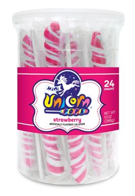 Adams &amp; Brooks, Inc. Unicorn Pops 24 Count Individually Wrapped Unicorn Lollipops Unicorn Party Favors, Candy Buffets, Lollipops Bulk (Strawberry, Hot Pink)