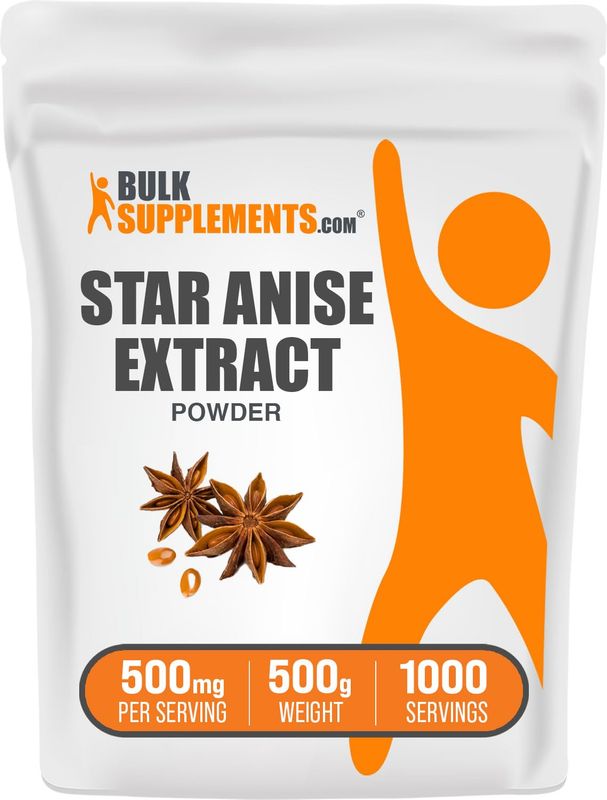 BulkSupplements.com Star Anise Extract Powder - Star Anise Supplement, Star Anise Powder - Herbal Supplement, Gluten Free - 500mg per Serving, 500g (1.1 lbs) (Pack of 1)