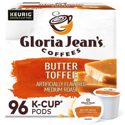Gloria Jean&#39;s Coffees Butter Toffee, Single-Serve Keurig K-Cup Pods, Flavored Medium Roast Coffee, 96 Count