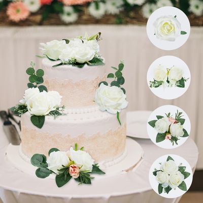 Taiyin 9 Pcs Flower Cake Topper Boho Cake Decorations Wedding Cake Decorations Flowers for Cake Decorating Set (White)