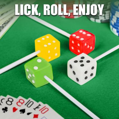 Dice Candy Lollipops, Casino Theme Candy - Edible Dice Suckers - (12) Individually Wrapped, Vegas Style Party Event Favors