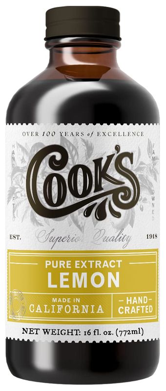 Cook&#39;s Pure Lemon Extract, Premium Quality, Cold Pressed Lemon, Sugar Free, Gluten Free, Allergen Free,16 oz