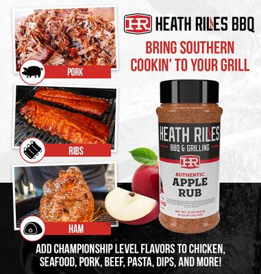 Heath Riles BBQ Rub - Apple BBQ Seasoning Rub, Champion Pitmaster Recipe, Legendary BBQ Rubs For Smoking &amp; Grilling, 70+ BBQ Championships, 12 oz.