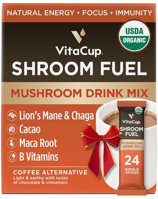 VitaCup Shroom Fuel, Mushroom Based Instant Coffee Alternative Packets, Mushroom Coffee Substitute w/Cacao, Cinnamon, Chaga, Lions Mane, &amp; Maca for Energy, Immune Support, &amp; Focus, 24ct