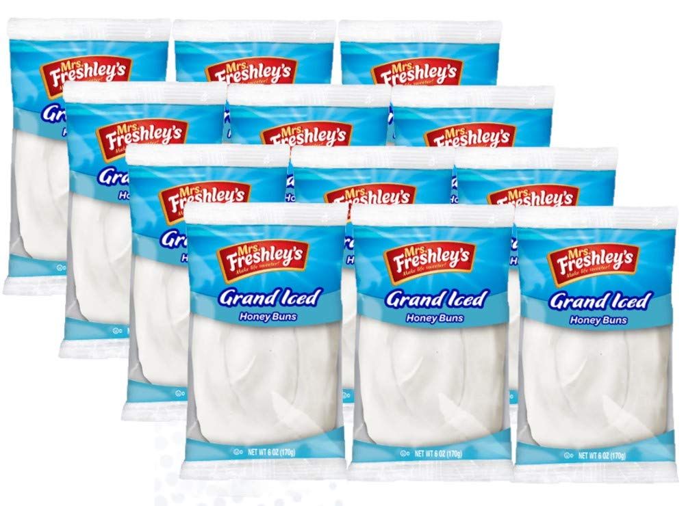 Mrs. Freshley&#39;s Grand White Iced Honey Buns, Individually Packaged, 6 oz., Pack of 12