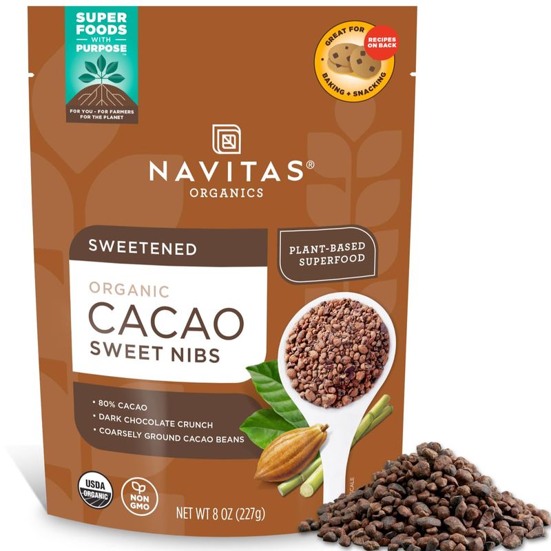 Navitas Organics Cacao Sweet Nibs 8oz. Bag, 56 Servings - Organic, Non-GMO, Gluten-Free