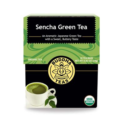 Buddha Teas - Organic Sencha Green Tea - For Health &amp; Wellbeing - Japanese Green Tea - With Antioxidants &amp; Minerals - Clean Ingredients - Caffeinated - OU Kosher &amp; Non-GMO - 18 Tea Bags (Pack of 1)