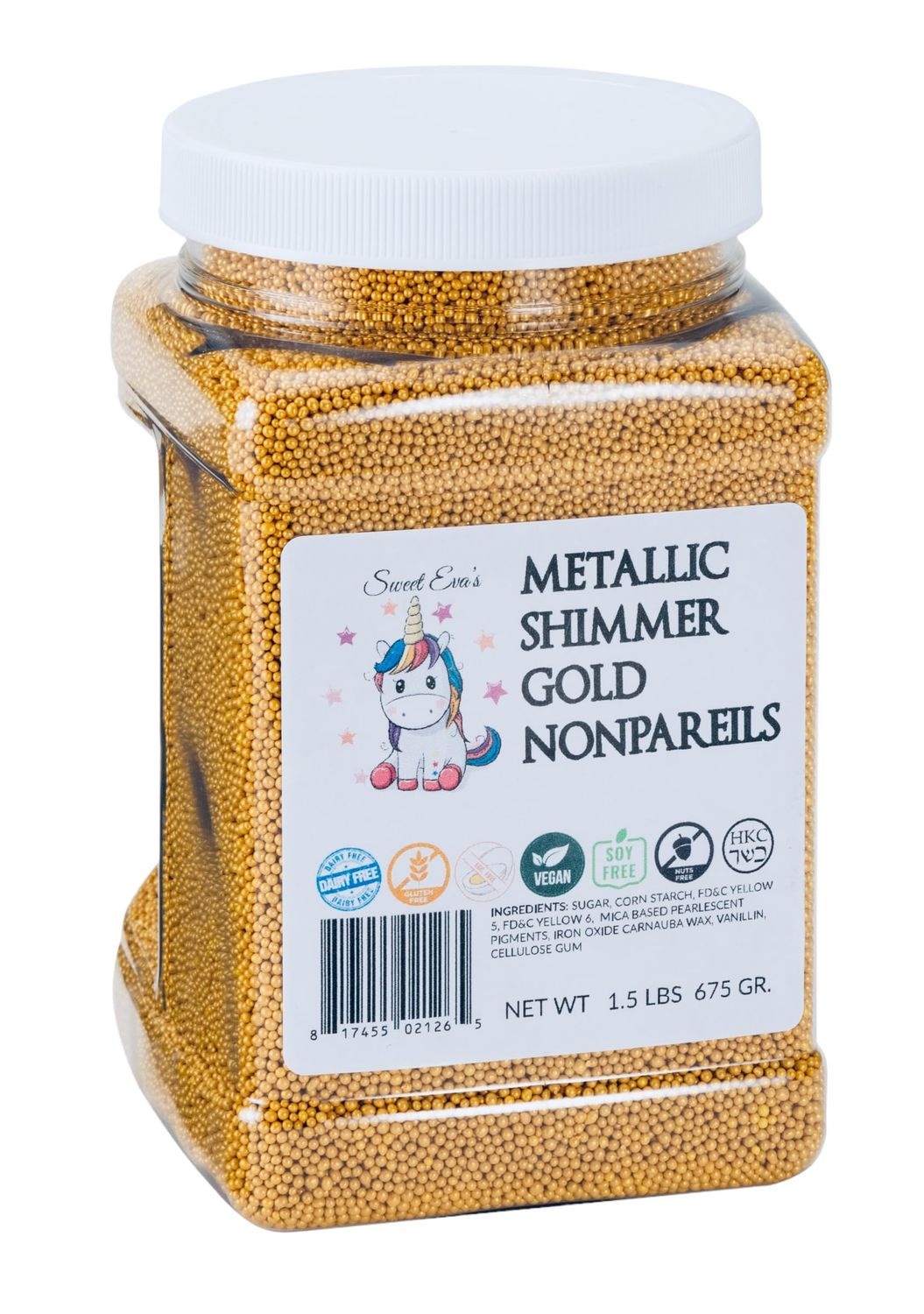 METALLIC SHIMMER GOLD NONPAREILS- Dairy Free, Gluten Free, Egg Free, Vegan, Soy Free, Nuts Free, Kosher, Cookies, Decorating and Baking, Cake Sprinkles, Toppings, Large, Bulk Candy, Christmas