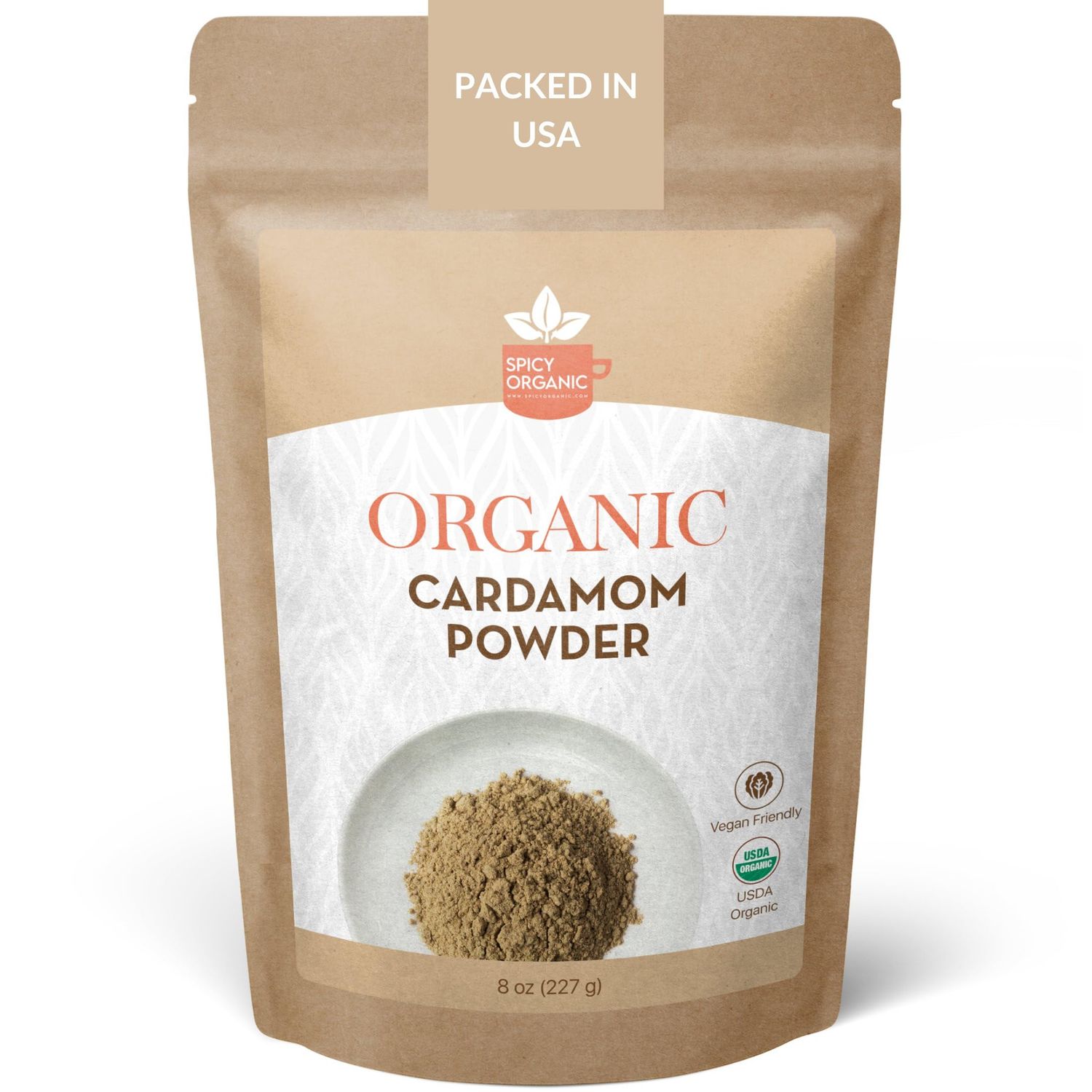 SPICY ORGANIC Ground Cardamom, 8 oz. - Fresh Cardamom Powder - Also Known as Elaichi, Cardamon - USDA Certified Organic, Gluten-Free, Non-GMO - Enhances Taste in Baking, Coffee, Tea, and Curries