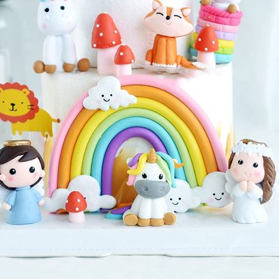 Rainbow Cloud Cake Topper, Colorful Rainbow Soft Pottery Cake Cupcake Topper for Boys Girls Birthday Party Decorations Supplies