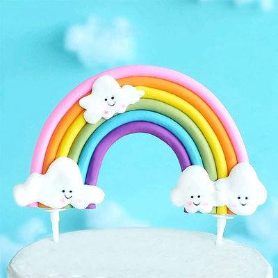 Rainbow Cloud Cake Topper, Colorful Rainbow Soft Pottery Cake Cupcake Topper for Boys Girls Birthday Party Decorations Supplies