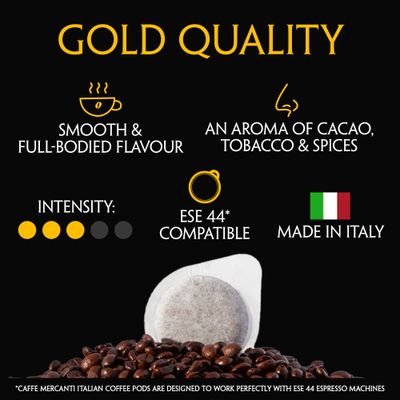 Caffe Mercanti ESE (Easy Serve Espresso) Oro Italian Coffee Pods in Filter Paper - 44mm, 150 Pods - Italiano Caffe Filter Paper - Non-GMO