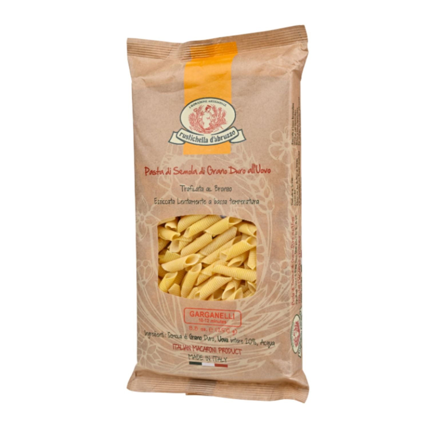 Rustichella d&#39;Abruzzo Egg Garganelli - 250g Authentic Emilia-Romagna Pasta - Egg Pasta with Ridged Surface - Perfect for Capturing Sauces