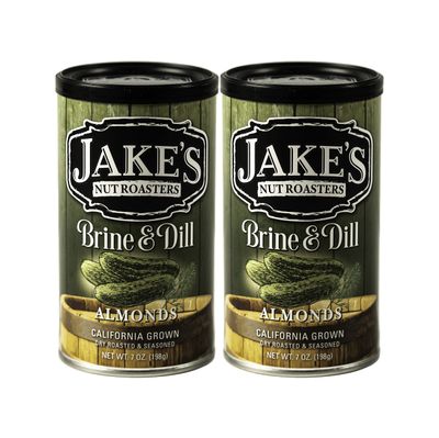 Jake&#39;s Nut Roasters - Brine &amp; Dill Pickle Almonds (2 Pack) - Whole Dry Roasted Seasoned Flavored Almonds - Bold Tangy Flavor