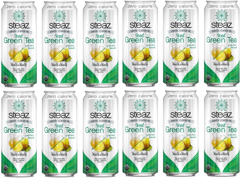 Steaz Organic Zero Calorie Half Iced Green Tea &amp; Half Lemonade, 16 OZ (Pack of 12)