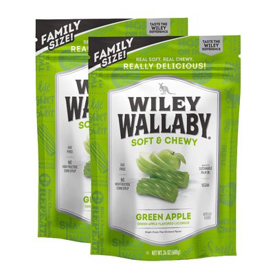 Wiley Wallaby Licorice 24 Ounce Classic Gourmet Soft &amp; Chewy Australian Green Apple Licorice Candy Twists, 2 Pack