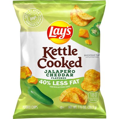 Lay&#39;s Kettle Cooked Potato Chips, 40% Less Fat Jalapeo Cheddar, 1.375 Ounce (Pack of 64)
