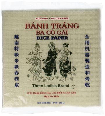 4 Packs Three Ladies Spring Roll Rice Paper Wrappers (Square 22cm)