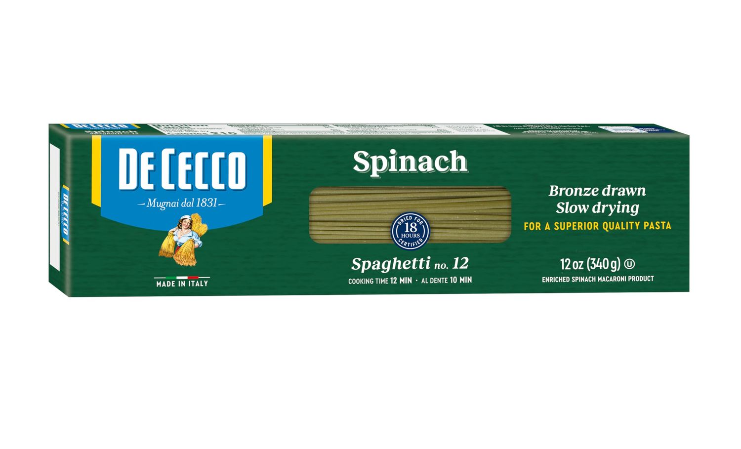 De Cecco Pasta, Spaghetti with Spinach, 12 Ounce (Pack of 12)