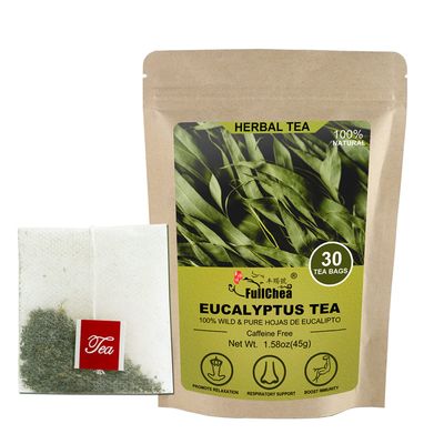 FullChea - Natural Eucalyptus Tea Bag 30 Teabags, 1.5g/bag - Premium Hojas de Eucalipto - Non-GMO - Caffeine-free - Boost Respiratory Health