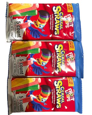 MIZO 2021 Kellogg's Cereal Straws Froot Loops Edible Breakfast Straw Alternatives for Milk, 90's Childhood Nostalgic Treat for Drinking and Eating, Cereals for Kids, Pack of 3, 5 Count, Multicolor