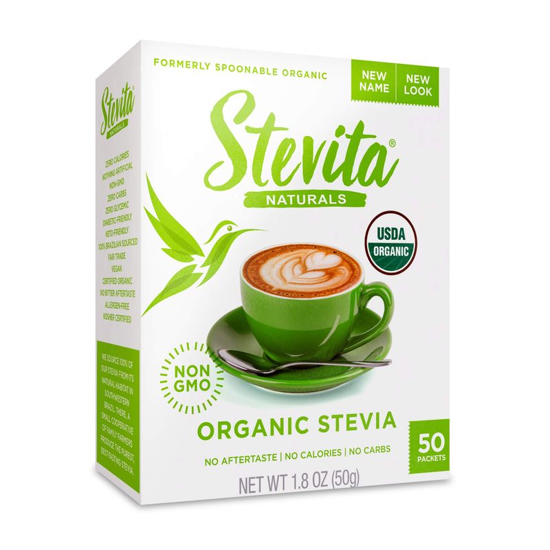 Stevita Organic Stevia - 50 Packets - Stevia &amp; Erythritol All-Natural Sweetener, No Calories - USDA Organic, Non-GMO, Vegan, Keto, Paleo, Gluten Free - 50 Servings
