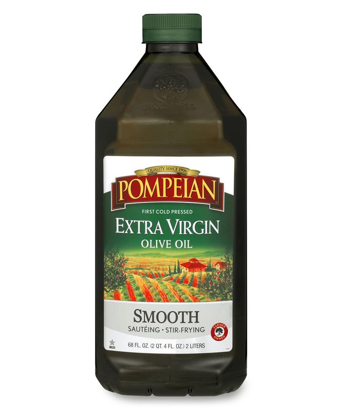 Pompeian Smooth Extra Virgin Olive Oil, First Cold Pressed, Mild and Delicate Flavor, Perfect for Sauteing &amp; Stir-Frying, Naturally Gluten Free, Non-Allergenic, Non-GMO, 68 Fl Oz, Single Bottle