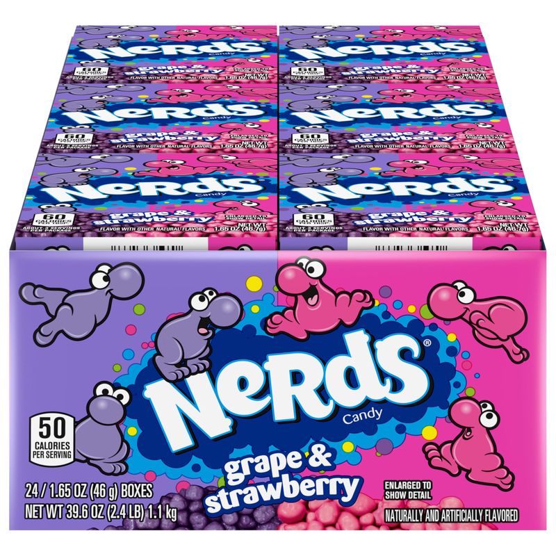 Nerds Candy, Grape &amp; Strawberry, 1.65 Ounce Treat-Size Theater Candy Boxes (Pack Of 24)