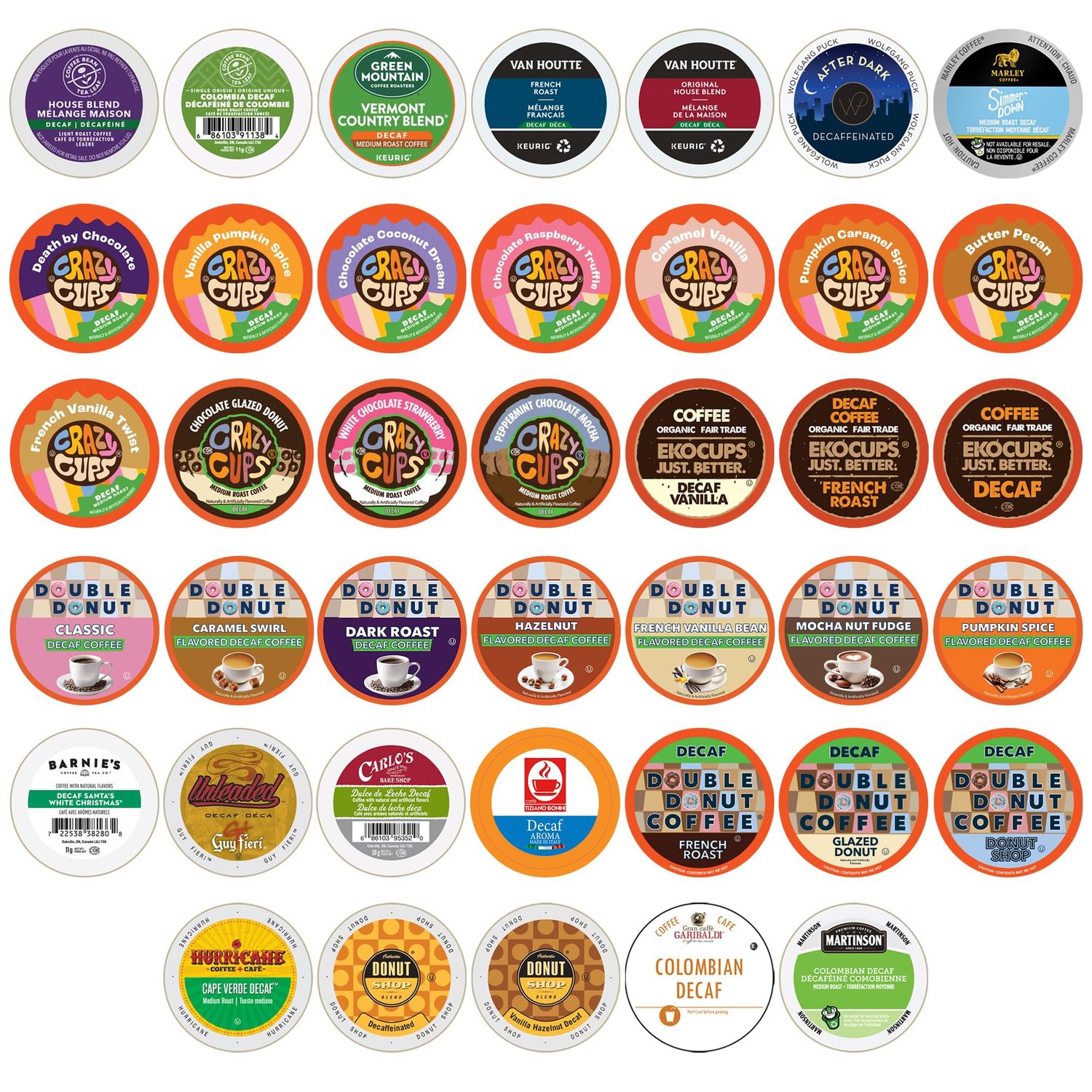 Perfect Samplers Single Serve &amp; Decaf K Cups Variety Pack, Unflavored &amp; Flavored Decaf Coffee Pods, Decaffeinated Coffee for Keurig K Cups Machines, Hot or Iced Coffee, 40 Count