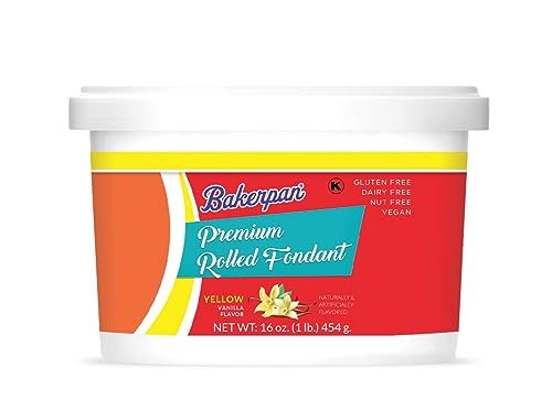 Bakerpan Premium Rolled Yellow Fondant for Cake Decorating - 1 Pound, Vanilla Flavor