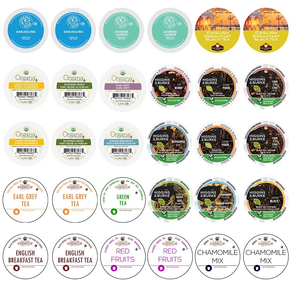 Tea Pods Variety Pack, Assorted Green Tea, Black Tea, White Tea, &amp; Herbal Tea , Single Serve Tea Pods for Keurig K Cups Machines, 30 Count
