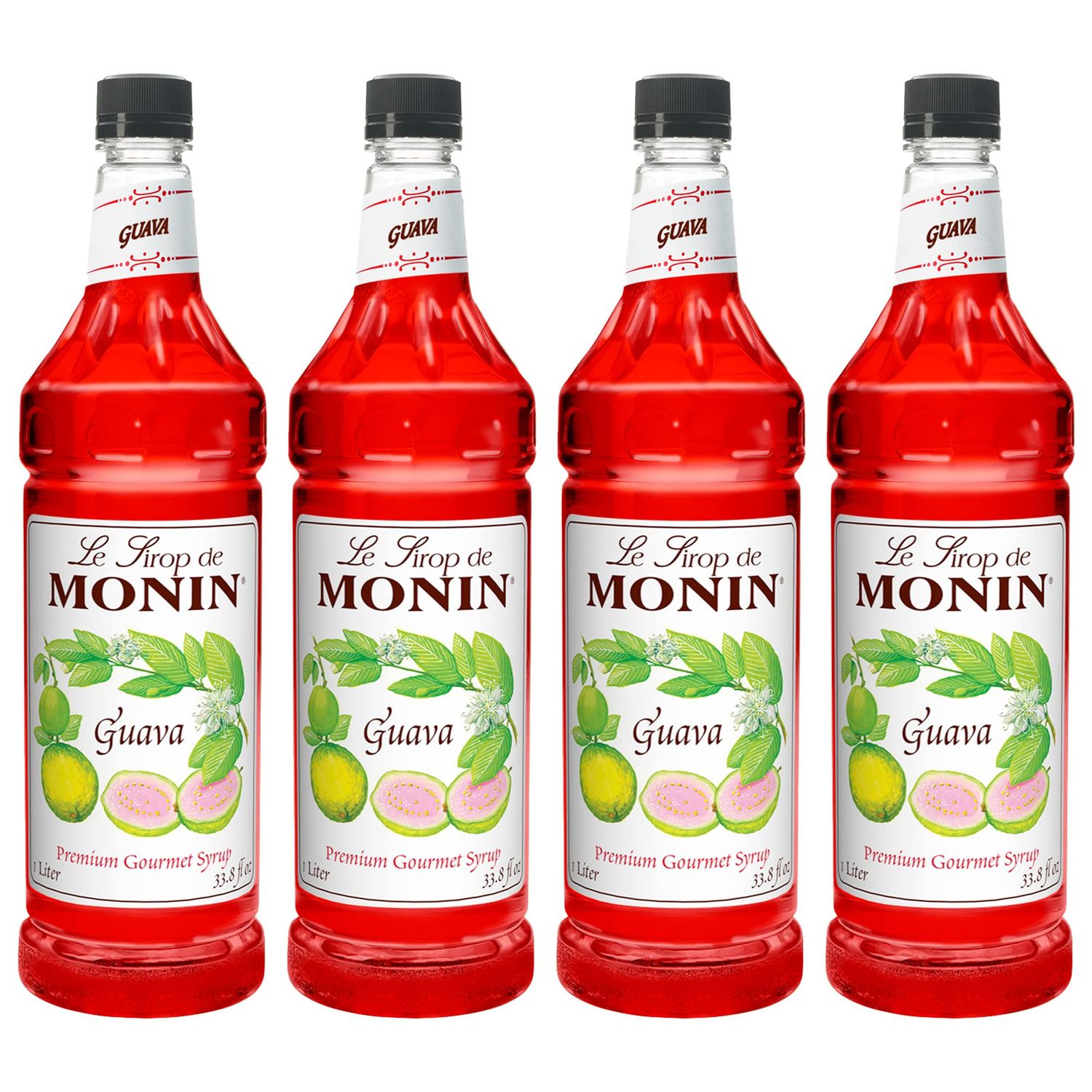 Monin Flavored Syrup, Guava, 33.8-Ounce Plastic Bottles (Pack of 4)
