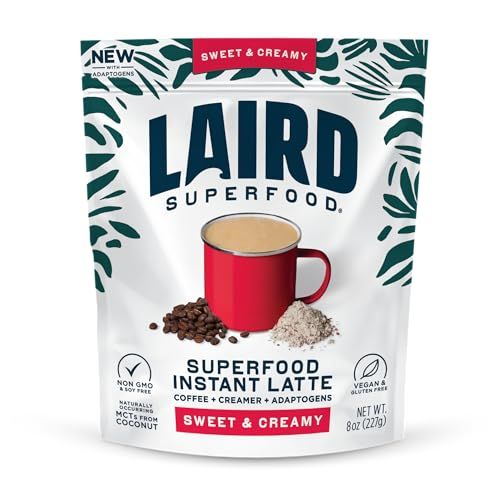 Laird Superfood Instant Latte 100% Arabica Coffee Sweet &amp; Creamy, Non-Dairy, Superfood Creamer, Gluten Free, Non-GMO, Vegan, 8 oz. Bag, Pack of 1