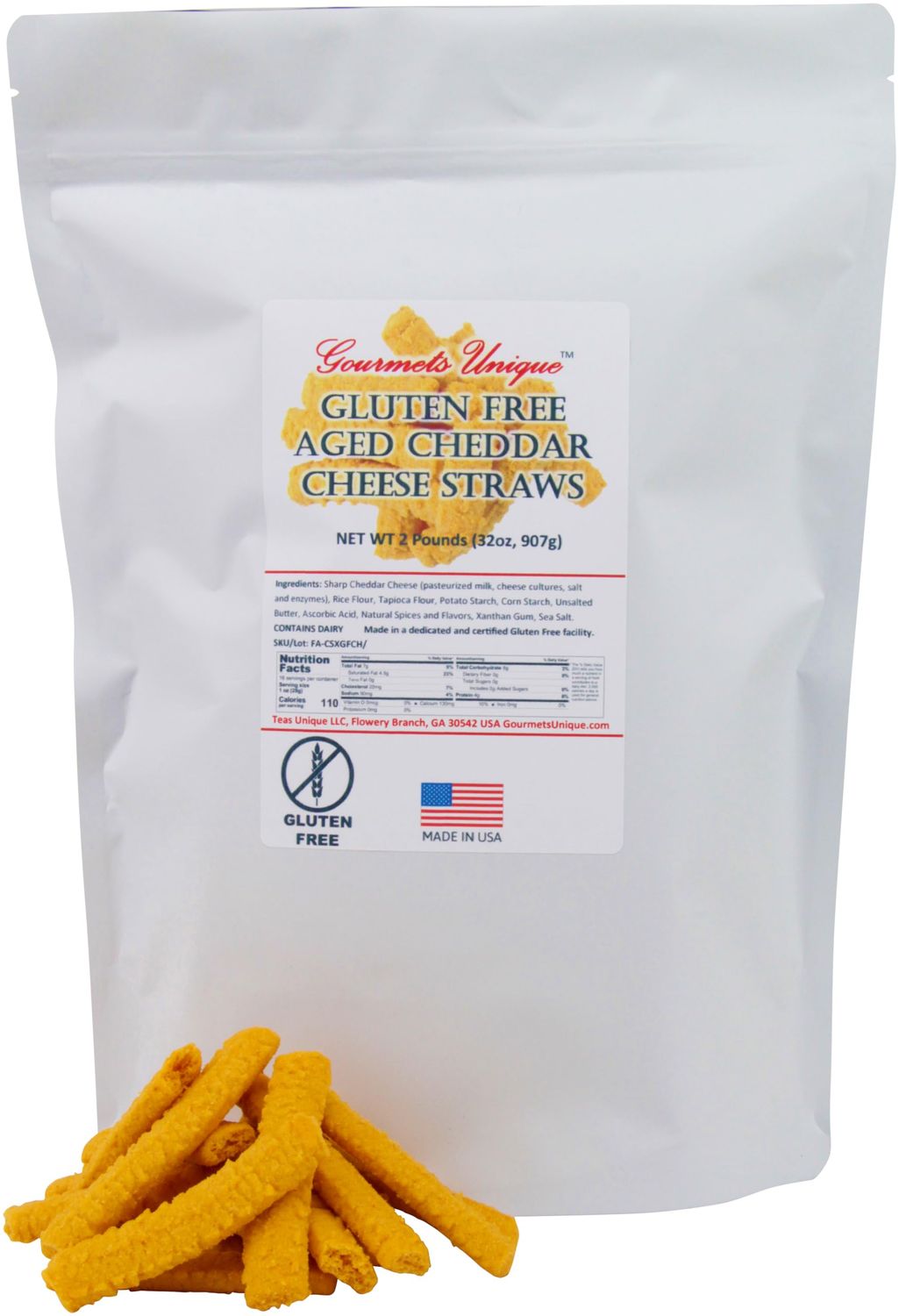 Southern Gourmet Gluten Free Cheese Straws, Traditional Cheddar, 2 Pounds