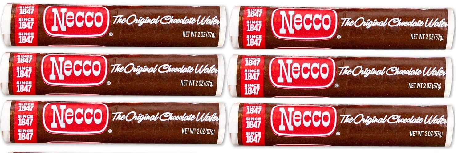 Necco Wafers Original Chocolate Flavored Hard Candy Rolls - Bundle of 6 Rolls, 2.02oz