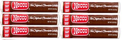 Necco Wafers Original Chocolate Flavored Hard Candy Rolls - Bundle of 6 Rolls, 2.02oz