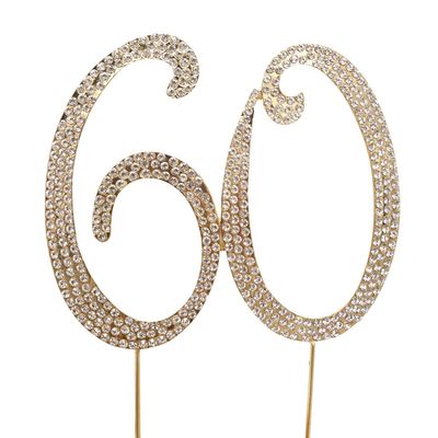 Honbay 60 Cake Topper Premium Sparkly Crystal Rhinestones Cake Topper Cake Decoration for 60th Birthday or Anniversary Party (60 Gold)