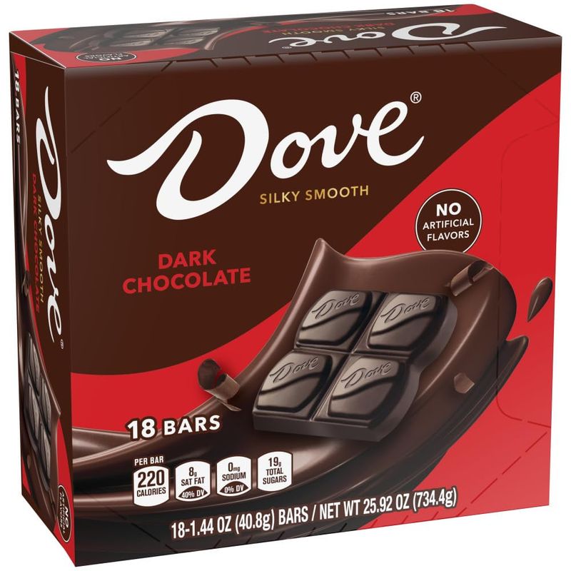 DOVE Candy Dark Chocolate Bars, Full Size, 1.44 oz (Pack of 18) Box