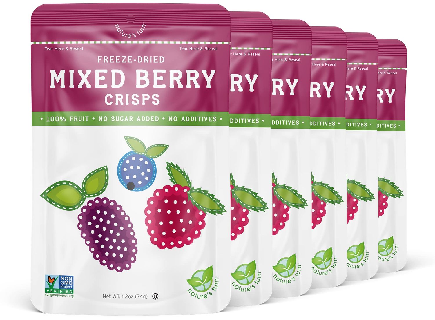Nature&#39;s Turn Freeze-Dried Fruit Snacks, Mixed Berry Crisps, Pack of 6 (1.2 oz Each)