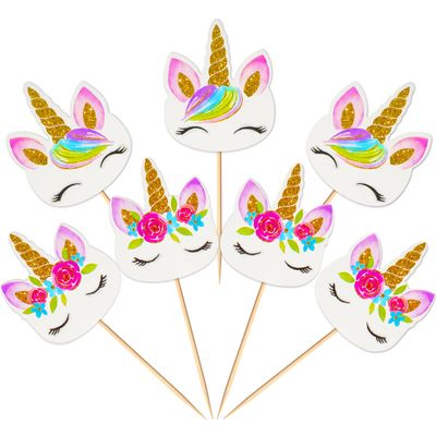 Coopache 48 Pieces Rainbow Unicorn Cupcake Toppers, Cupcake Picks Cake Decorations, Double Sided Unicorn Cake Topper Set Birthday Baby Shower Party Supplies