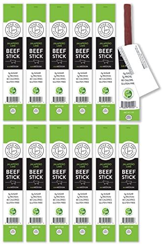 Good Fod Foods Jalapeno Lime Meat Sticks - Low FODMAP Snacks for a Healthy Gut, Zero Sugar Jerky Sticks, Keto Friendly, Gluten-Free Beef Sticks 1 Ounce (12 Pack)