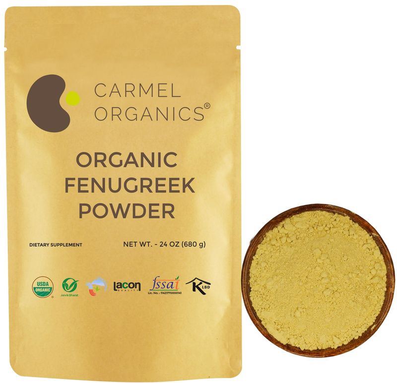 CARMEL ORGANICS Fenugreek |Methi Seeds (Powder, 24 Ounce or 1.5 Lbs)(Pack of 1) | USDA Certified Organic | Non-Gmo | No Added Preservatives | Indian Origin Fenugreek Seeds